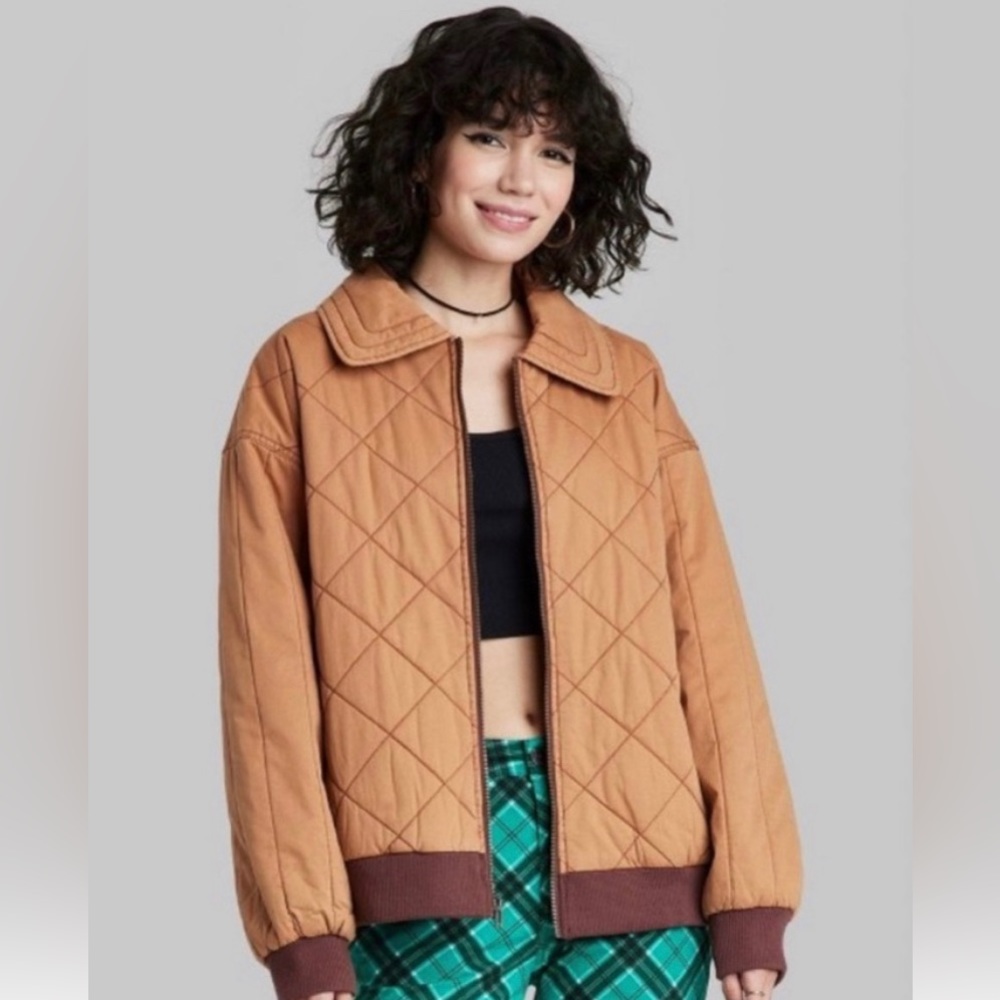 Wild Fable Women's Woven Quilted Bomber Oversized Jacket - Desert Orange Size M